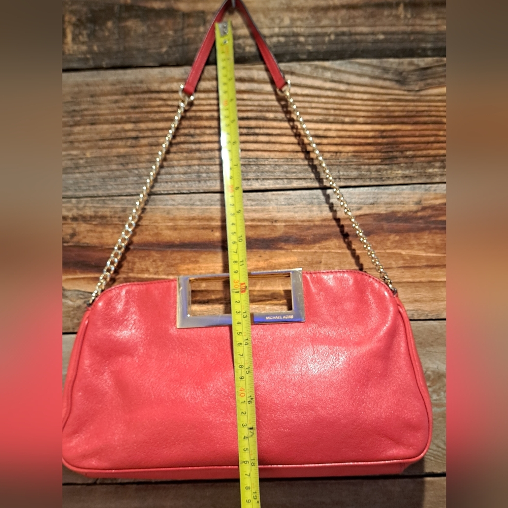 Michael Kors Red Leather & Gold Clutch Bag *Pre-Owned, light use* - Picture 8 of 11